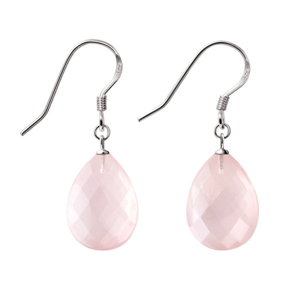 Rose Quartz Sterling Silver Wire Wrapped Gemstone Pink top Drop Earrings Herring Bone Weave