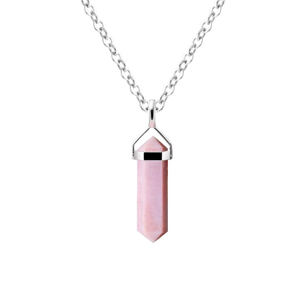 Natural Pink Opal Cubes, Natural Clear Quartz Crystal Cubes, Silver Plated Chain/Clasp; 18